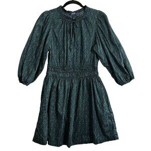 GAP Women Cottage Mini Floral Puff Sleeve Smock Pocket Dress Sz M Green 24-16